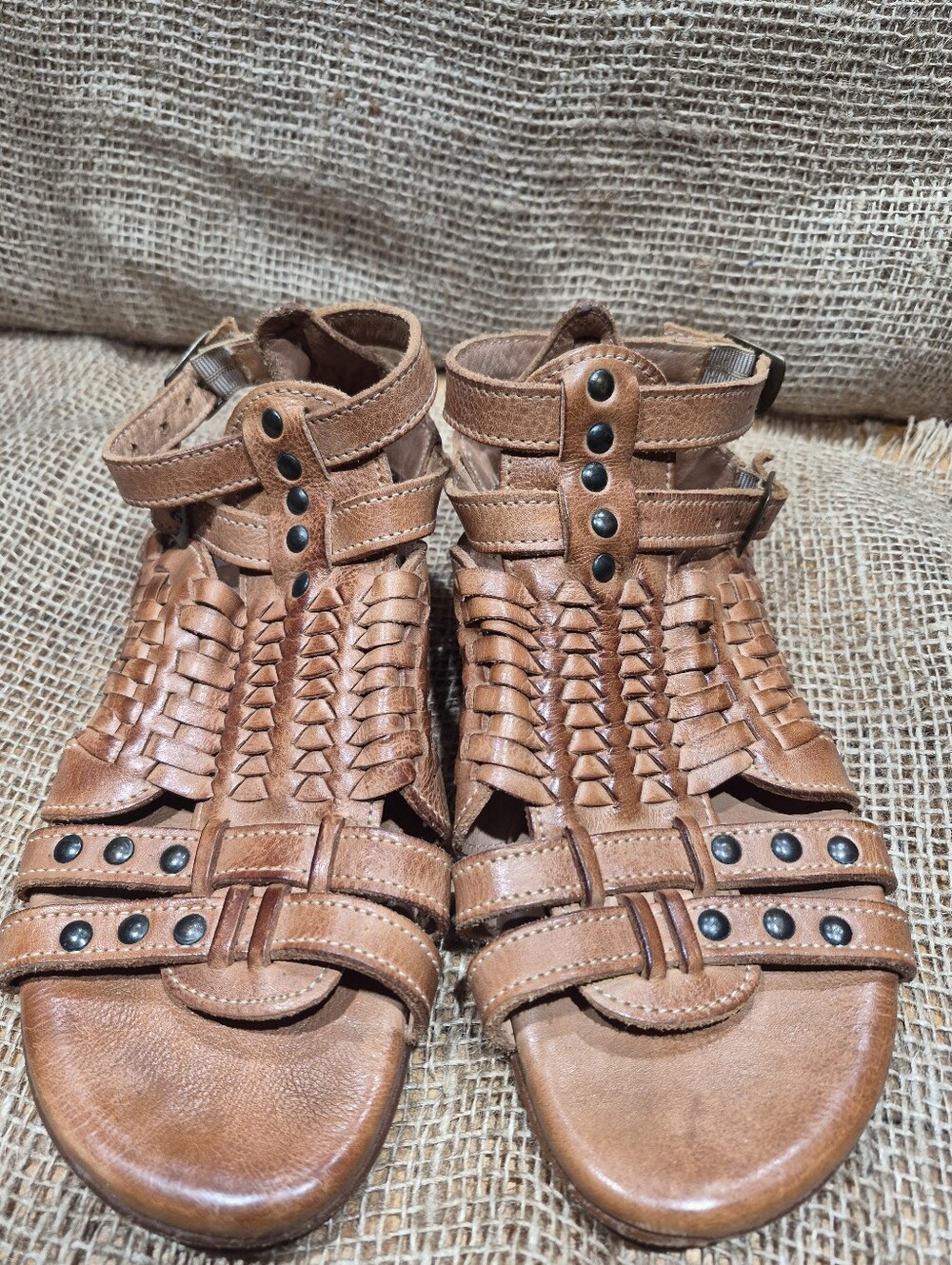 BED|STU Tan Woven Leather Sandals Womens 8